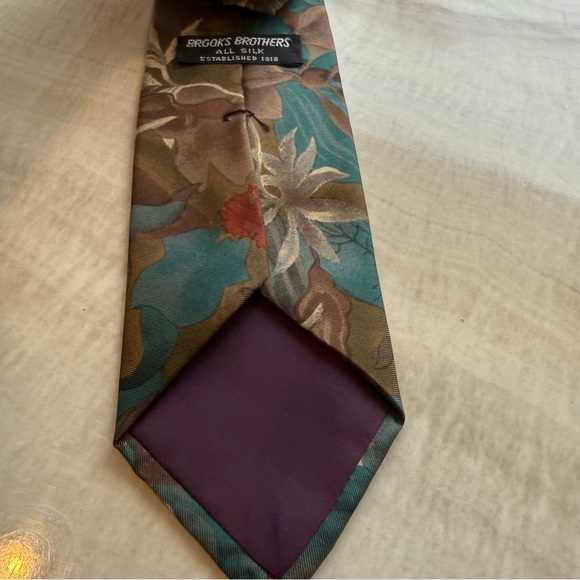 Brooks Brothers Floral Tie - Teal and Brown - Picture 3 of 7